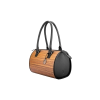Picture Luxurious women's handbag made of black cowhide leather and natural Amazaque wood