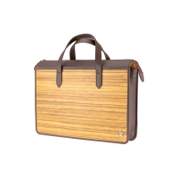 Picture Stylish briefcase made of brown embossed cowhide and Amazaque wood