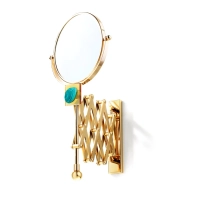 Picture Precioso espejo de pared con aumento (2×) en oro de 24 quilates con cristal ámbar y medallón de ágata verde - Il Paralume Marina