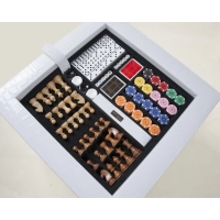 Picture A white and leather multigame table designed for many games