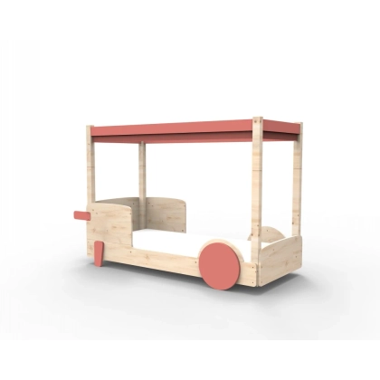 Picture Adaptable, natural wooden car/house bed with Montessori roof - Mathy by Bols