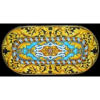 Picture Encimera de jardín ovalada de lava decorada con un original adorno - Ceramiche Valchida