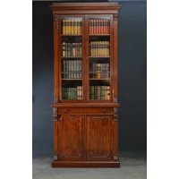 Picture Mahogany bookcase with a slim design, with a profiled cornice - antique