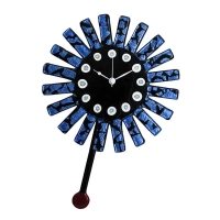 Picture Sun wall clock in blue and silver