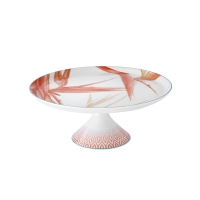 Picture Large porcelain cake stand on a Fiji leg with a geometric pattern and floral motif - Vista Alegre