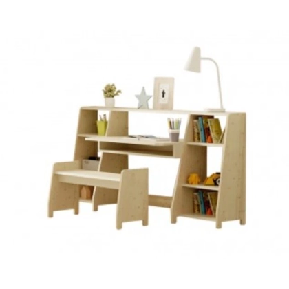 Picture Scandinavian children's desk with shelves made of solid wood ASYMETRY - MONTESSORI - Mathy by Bols
