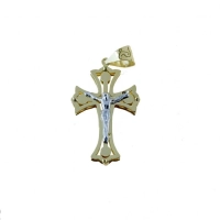 Picture Gold double plate cross with Christ, dimensions 20x15mm.