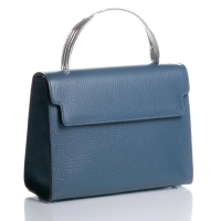 Picture Stylish blue flap bag in leather and silver – Pampaloni