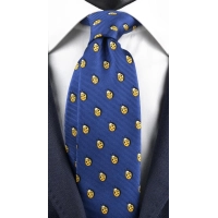 Picture A beautiful, hand-sewn, blue tie with yellow ladybugs