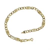 Picture 3+1 hollow chain bracelet with machined flat links and alternating hollow curbs