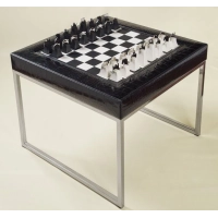 Picture Luxurious chess table with pieces on metal legs
