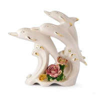 Picture Decoración de cerámica con 3 delfines y flores para el salón