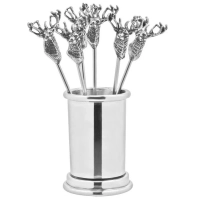 Picture Cocktail or olive picks with deer pattern and handle (6 picks)