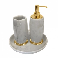 Picture A stylish three-piece bathroom set - a toothbrush mug, a liquid soap container and a bathroom tray - 3SC