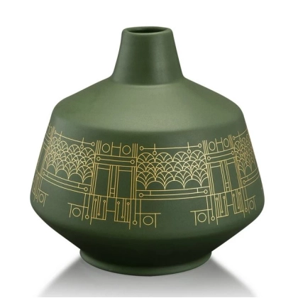 Zdjęcie Ceramiczny zielony nowoczesny wazon ze złotym wzorem - Ahura
