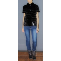 Picture Black fur coat with short sleeves made of leather and mink fur - Toschi