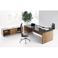 Picture A solid office desk with a glass top in two variants