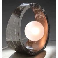 Zdjęcie Piękna lampa stołowa z czarnego marmuru Carnico i szkła mrożonego - Il Paralume Marina