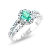 Picture Italian ring with emerald and diamond outline and diamonds on the shank