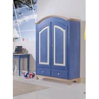 Picture Children's wardrobe with 2 doors and 2 drawers complete with clothes rail with blue finish - Zanini