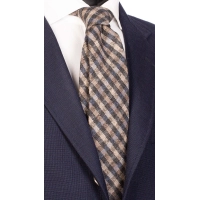 Picture Original tie with a beige and gray checkered pattern