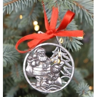Picture Christmas decoration for a pewter Christmas tree - Santa Claus with a snowman