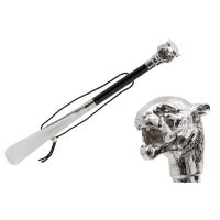 Picture Stylish black shoe horn with a handle in the shape of a silver tiger's head - Pasotti
