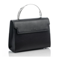 Picture Stylish black flap bag made of leather and silver – Pampaloni