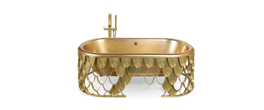 picture 1 Luxurious brass bathtub with a scale-like pattern