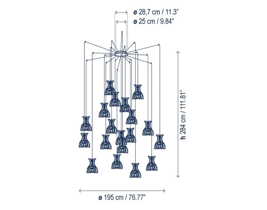 picture 3 Elegant hanging lamp - 19 elements, h. 284 cm