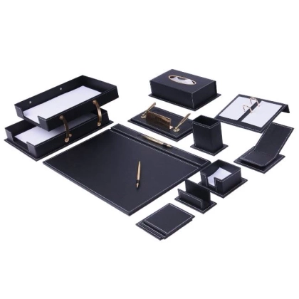 Picture Stylish desk accessories made of eco-leather in black