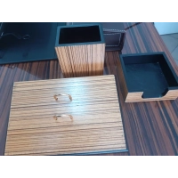 Picture 3-piece desk set made of wood and black eco-leather
