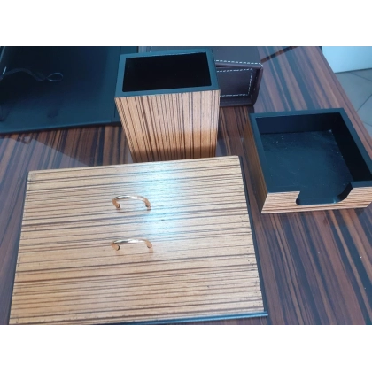 Picture 3-piece desk set made of wood and black eco-leather