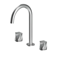 Picture Wide bathroom faucet with three holes and precisely machined handles