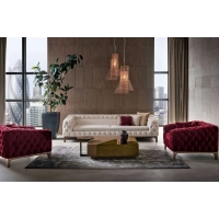 Picture Luxurious 3-Seater Sofa, Oak Structure, Velvet Upholstered Seat - Bamax