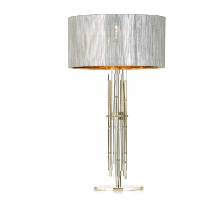 Zdjęcie Stylowa lampa stołowa ze szkła i mosiężnych elementów w kształcie bambusa z abażurem z tkaniny - Il Paralume Marina