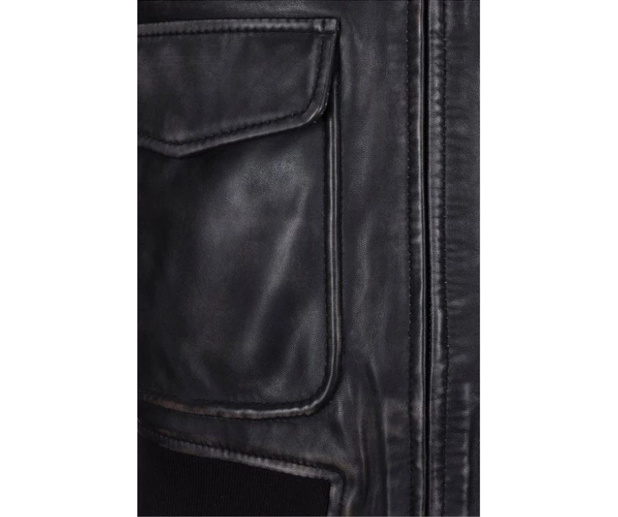 picture 4 Elegante chaqueta de cuero para hombre con cuello