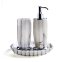 Picture Stylish bathroom set - a toothbrush cup, a liquid soap container and a tray for an elegant bathroom - 3SC