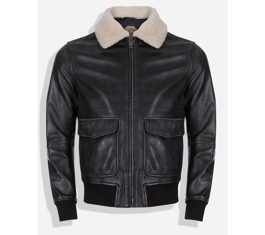 picture 1 Elegante chaqueta de cuero para hombre con cuello