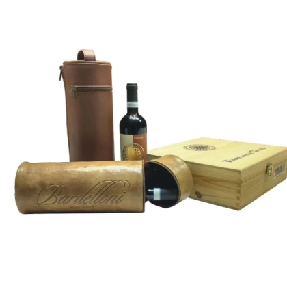 Zdjęcie Prestiżowe skórzane etui na wino z emblematem firmowym