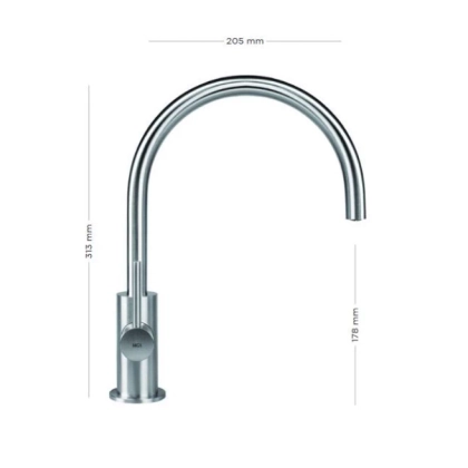 Picture A unique single-hole tap with a swivel spout, available in matte stainless steel