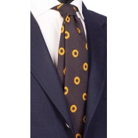 Picture Dark gray wool tie with a mustard circle pattern