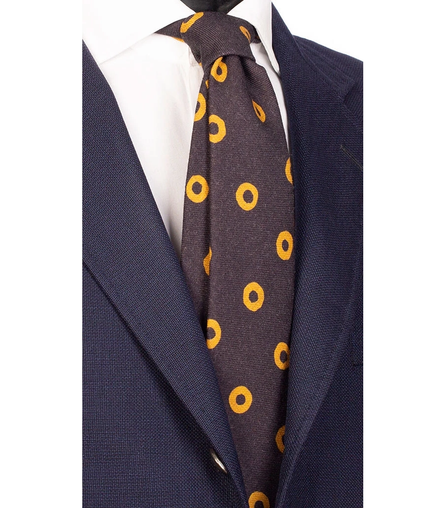 picture 1 Dark gray wool tie with a mustard circle pattern