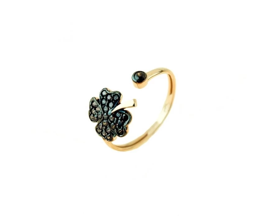 picture 1 Precioso anillo con un trébol de cuatro hojas con circonitas negras