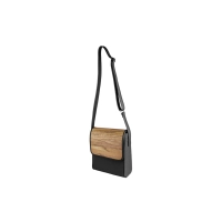 Picture Shoulder bag made of black cowhide and beautiful Amazaque wood