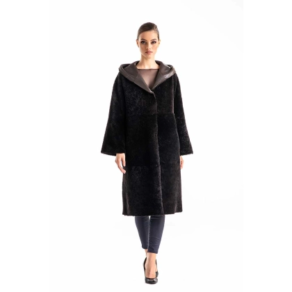 Picture Reversible coat with a hood made of lamb fur - A&A Vesa