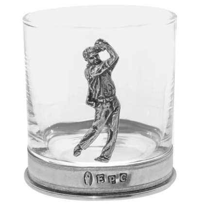 Zdjęcie Piękna szklanka do whisky z dekoracją golfisty