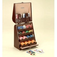 Picture Texas Poker - a wooden card game set covered with leather