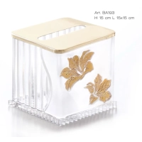 Bild Stilvoller Taschentuchbehälter aus handgeschliffenem italienischem Kristall, verziert mit einem wunderschönen goldenen Lilienmotiv – Il Paralume Marina