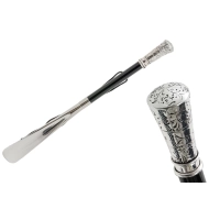 Picture Classic black shoe horn with a beautiful decorated handle - Pasotti